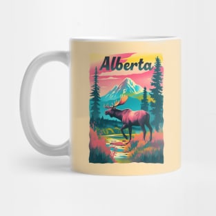 Alberta Canada Moose Mountain Trees Retro Risograph Souvenir Mug